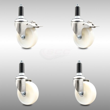 Service Caster 4 Inch 316SS Nylon Swivel 1 Inch Expanding Stem Caster Lock Brake SCC, 2PK SCC-SS316TTLEX20S414-NYS-2-S-2-1